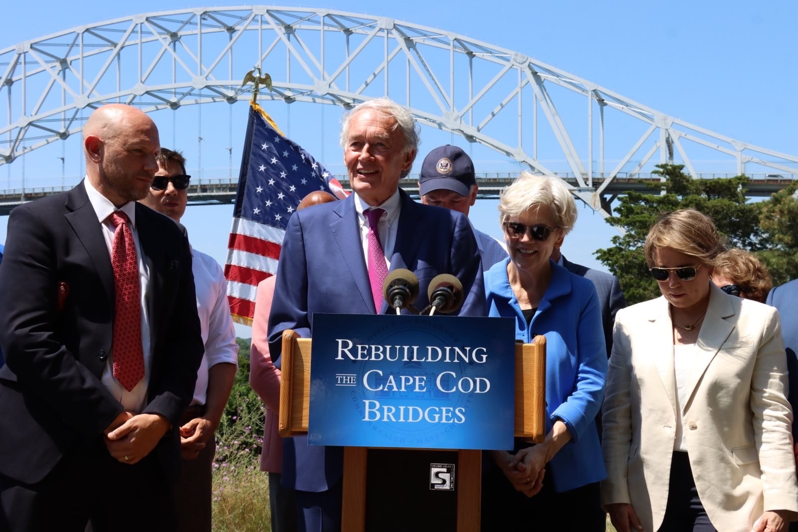 Ed Markey and other officials at the Sagamore bridge in Massachusetts